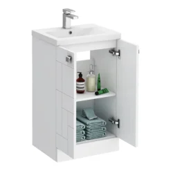Venice Abstract 500mm White Vanity Unit - Floor Standing 2 Door Unit With Chrome Square Drop Handles
