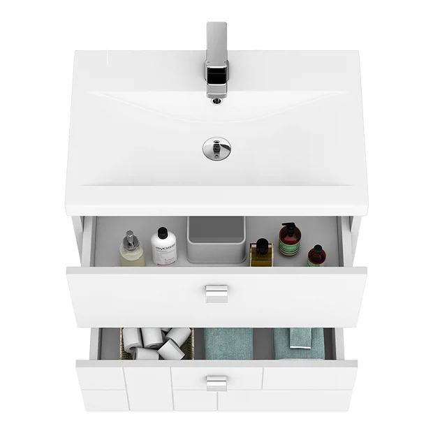 Venice Abstract 600mm White Vanity Unit - Wall Hung 2 Drawer Unit With Chrome Square Drop Handles 3 Venice Abstract 600mm White Vanity Unit - Wall Hung 2 Drawer Unit With Chrome Square Drop Handles