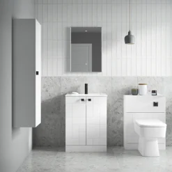 Venice Abstract 500mm White Vanity Unit - Floor Standing 2 Door Unit With Chrome Square Drop Handles -Duravit Bathroom Shop vawhcbwhi d1