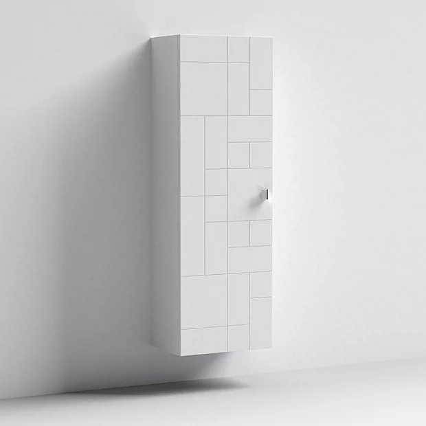 Venice Abstract Wall Hung Tall Storage Cabinet - White - With Chrome Square Drop Handle 5 Venice Abstract Wall Hung Tall Storage Cabinet - White - With Chrome Square Drop Handle - Image 3