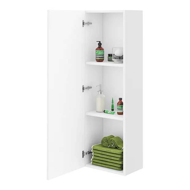 Venice Abstract Wall Hung Tall Storage Cabinet - White - With Chrome Square Drop Handle 3 Venice Abstract Wall Hung Tall Storage Cabinet - White - With Chrome Square Drop Handle