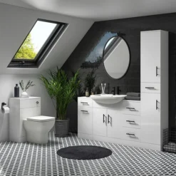 Venice 350x300mm Gloss White 3 Drawer Unit With Matt Black Handles -Duravit Bathroom Shop vb135 d1