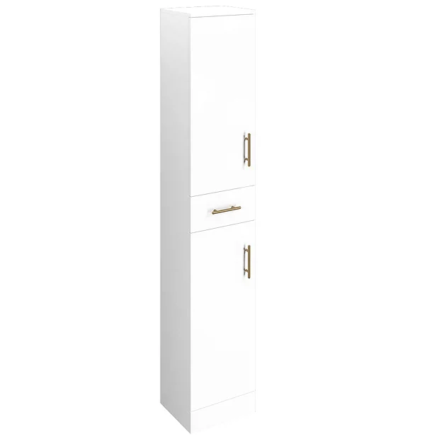 Venice 350x300mm Gloss White Tallboy Unit With Brushed Brass Handles 4 Venice 350x300mm Gloss White Tallboy Unit With Brushed Brass Handles - Image 2
