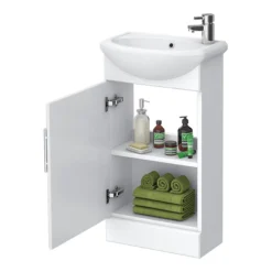 Venice Gloss White Vanity Unit Cloakroom Suite W. Chrome Handle -Duravit Bathroom Shop ven2ch d1