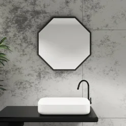 Arezzo Matt Black 600mm Octagon Mirror -Duravit Bathroom Shop ven6ocmb d1