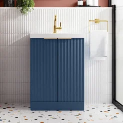 Venice Fluted 500mm Blue Vanity Unit - Floor Standing 2 Door Unit With Chrome Handles 11 Venice Fluted 500mm Blue Vanity Unit - Floor Standing 2 Door Unit With Chrome Handles -Duravit Bathroom Shop vf50fs2drb d1