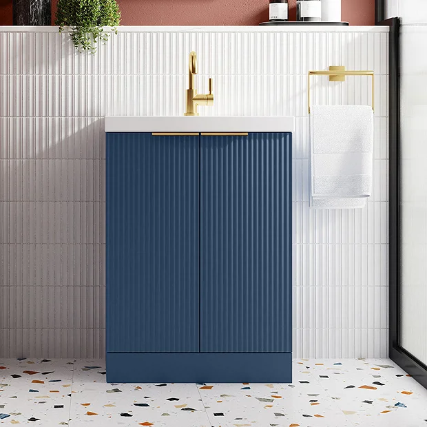 Venice Fluted 500mm Blue Vanity Unit - Floor Standing 2 Door Unit With Chrome Handles 7 Venice Fluted 500mm Blue Vanity Unit - Floor Standing 2 Door Unit With Chrome Handles - Image 5