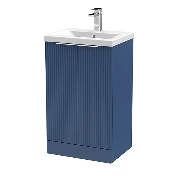 Venice Fluted 500mm Blue Vanity Unit - Floor Standing 2 Door Unit With Chrome Handles 4 Venice Fluted 500mm Blue Vanity Unit - Floor Standing 2 Door Unit With Chrome Handles - Image 2