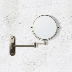 Venice Antique Brass 5x Magnifying Cosmetic Mirror With Curved Wall Plate -Duravit Bathroom Shop vncmcuab d1