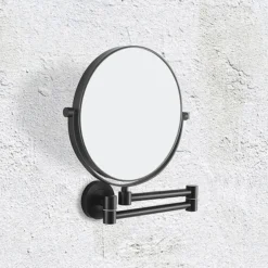 Venice Matt Black 5x Magnifying Cosmetic Mirror With Round Wall Plate -Duravit Bathroom Shop vncmrnmb d1