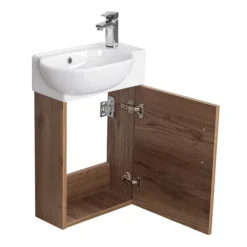 Valencia Perla Wall Hung Cloakroom Vanity (Dark Oak Effect - 450mm Wide) 9 Valencia Perla Wall Hung Cloakroom Vanity (Dark Oak Effect - 450mm Wide) -Duravit Bathroom Shop vpwhdo45 d2
