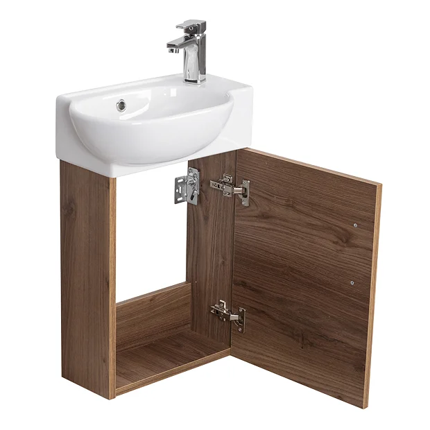 Valencia Perla Wall Hung Cloakroom Vanity (Dark Oak Effect - 450mm Wide) 5 Valencia Perla Wall Hung Cloakroom Vanity (Dark Oak Effect - 450mm Wide) - Image 3
