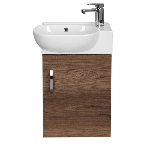 Valencia Perla Wall Hung Cloakroom Vanity (Dark Oak Effect - 450mm Wide) 3 Valencia Perla Wall Hung Cloakroom Vanity (Dark Oak Effect - 450mm Wide)