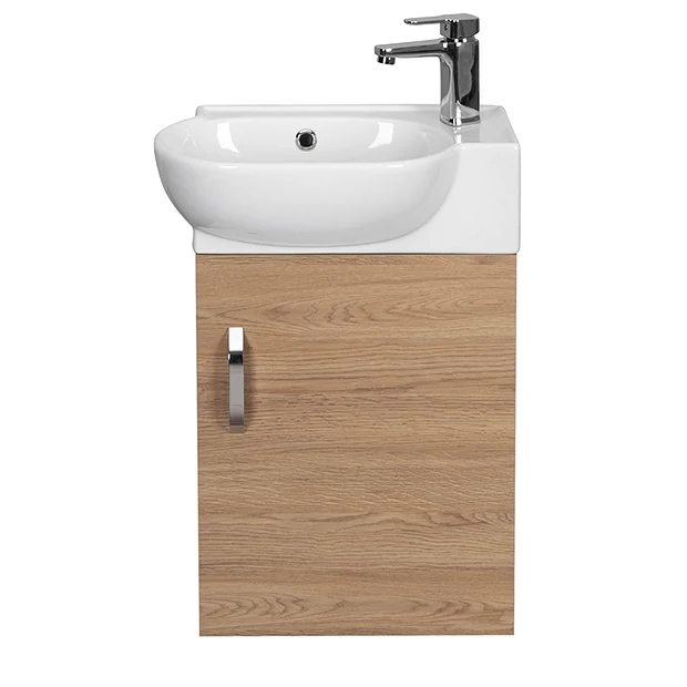 Valencia Perla Wall Hung Cloakroom Vanity (Light Oak Effect - 450mm Wide) 3 Valencia Perla Wall Hung Cloakroom Vanity (Light Oak Effect - 450mm Wide)