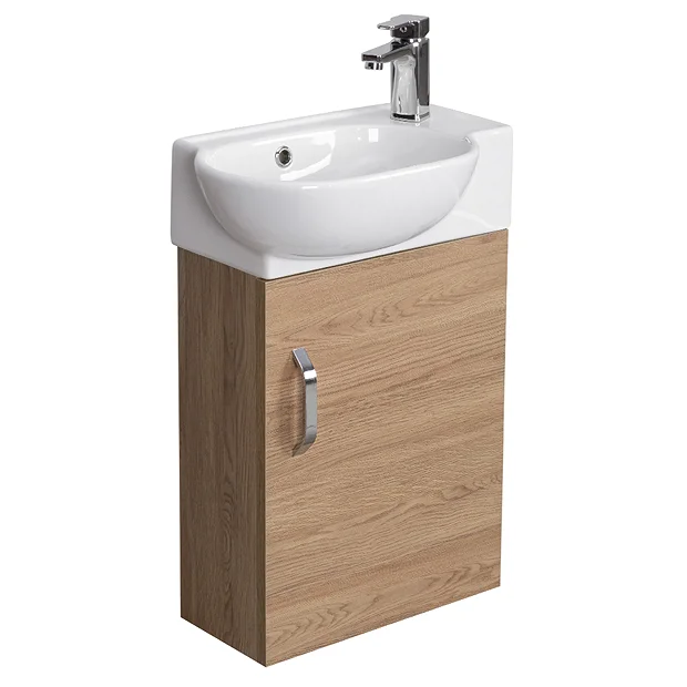 Valencia Perla Wall Hung Cloakroom Vanity (Light Oak Effect - 450mm Wide) 4 Valencia Perla Wall Hung Cloakroom Vanity (Light Oak Effect - 450mm Wide) - Image 2