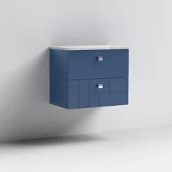 Venice Abstract 600mm Blue Vanity Unit - Wall Hung 2 Drawer Unit With Grey Worktop & Chrome Handles -Duravit Bathroom Shop vwh6blugre d1