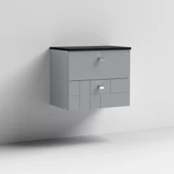 Venice Abstract 600mm Grey Vanity Unit - Wall Hung 2 Drawer Unit With Black Worktop & Chrome Handles 11 Venice Abstract 600mm Grey Vanity Unit - Wall Hung 2 Drawer Unit With Black Worktop & Chrome Handles -Duravit Bathroom Shop vwh6greblk d1