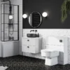 Venice Abstract 600mm White Vanity - Wall Hung 2 Drawer Unit With White Worktop & Matt Black Handles