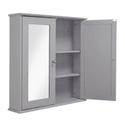 Croydex Ashby Grey Wooden Double Door Mirror Cabinet With FlexiFix -Duravit Bathroom Shop wc280031 d2